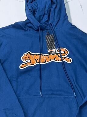 Le Tigre Men’s Blue Tiger Logo Pullover Hoodie Size XL NWT
